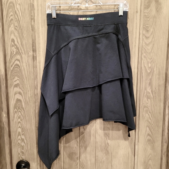 DKNY Black Cotton Knit Asymmetrical Skirt - Picture 3 of 5